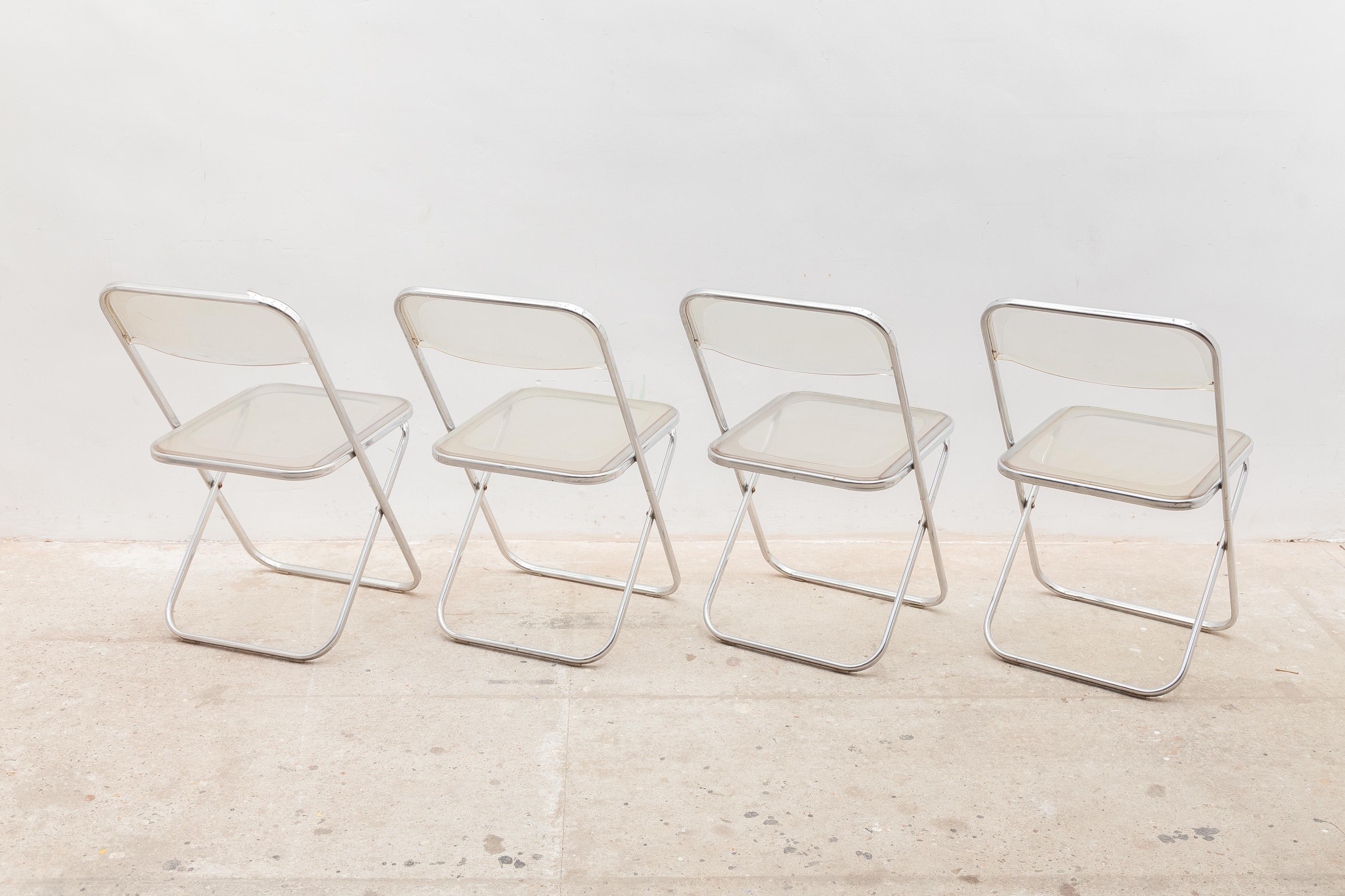 Mid-Century Modern Set of Four Lucite in th style of Giancarlo Piretti's Plia chairs, circa 1970's