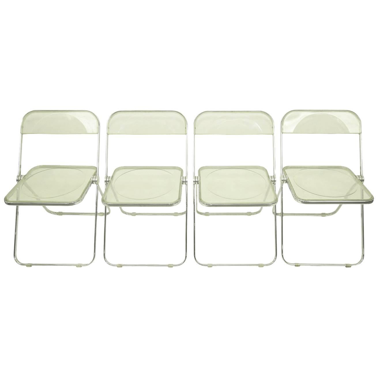 Set of Four Lucite Plia Chairs by Giancarlo Piretti for Castelli