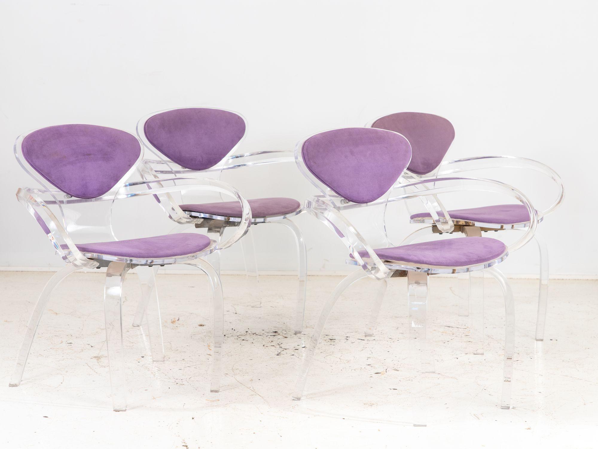 Mid-Century Modern Set of Four Lucite Pretzel Chairs in the Style of Cherner, 1970s