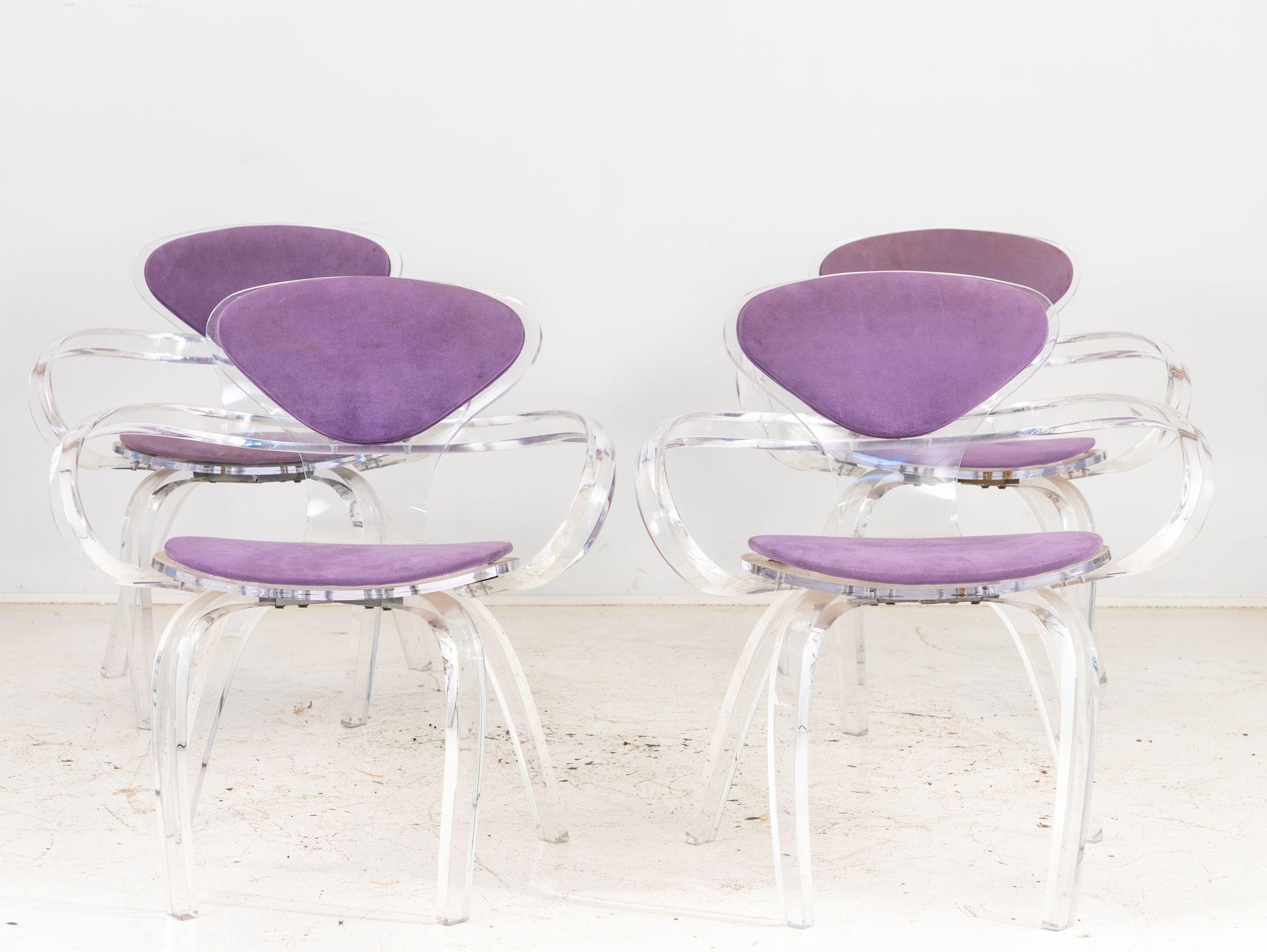 American Set of Four Lucite Pretzel Chairs in the Style of Cherner, 1970s
