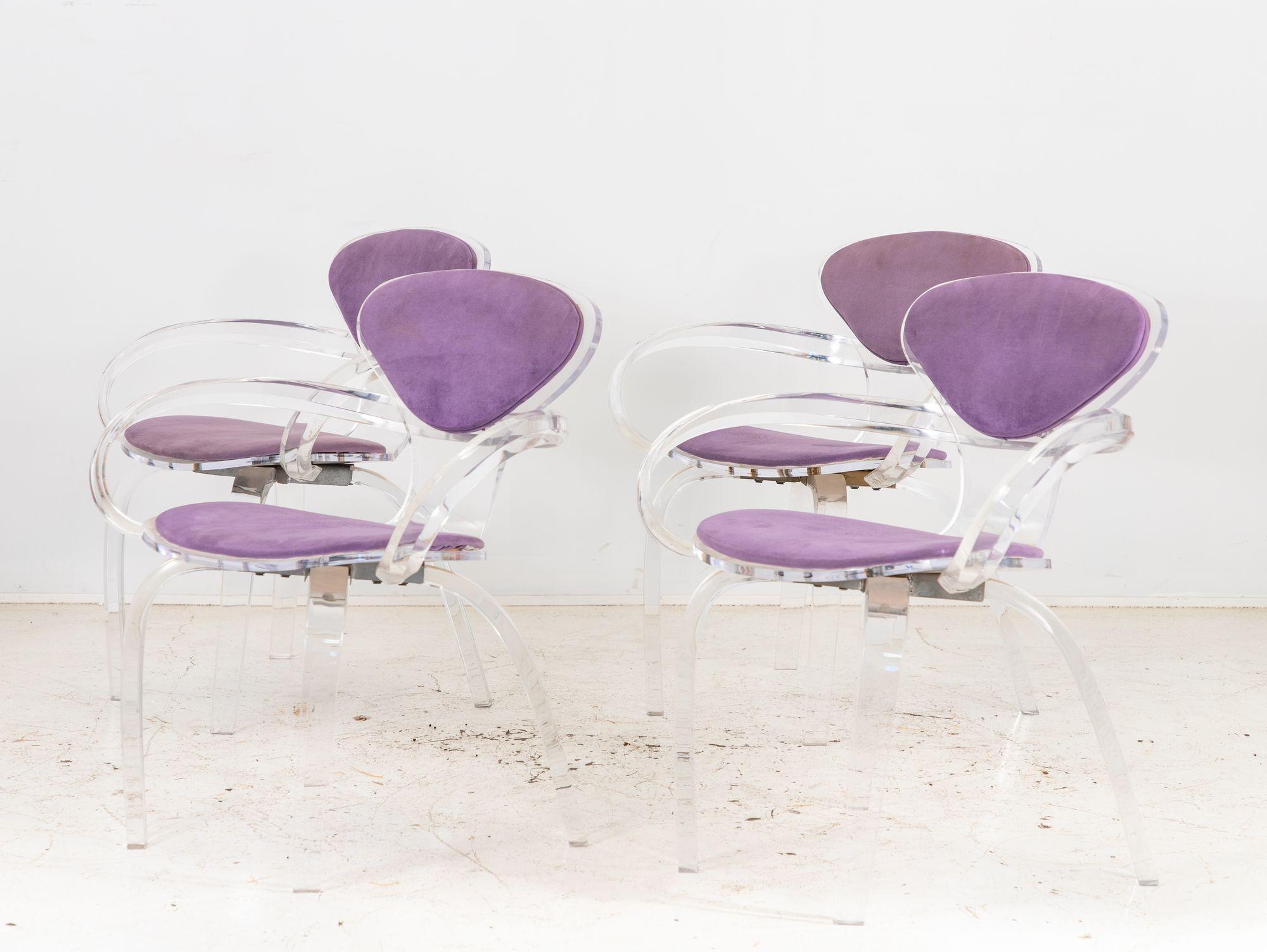 Set of Four Lucite Pretzel Chairs in the Style of Cherner, 1970s In Good Condition In South Salem, NY
