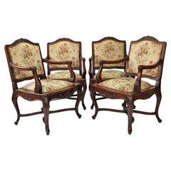 Set Of Four Luis XV Rococo Style Carved Walnut Amchairs, Sofa And Table