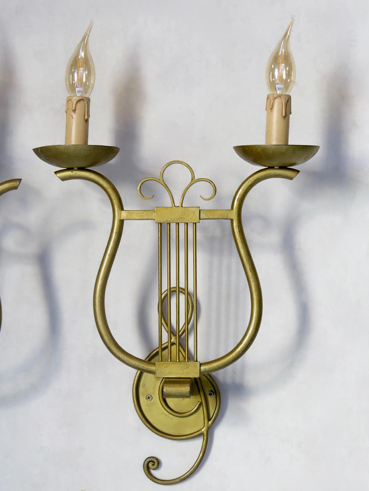 Art Deco Set of Four Lyre Shaped Sconces, France, 1950s For Sale