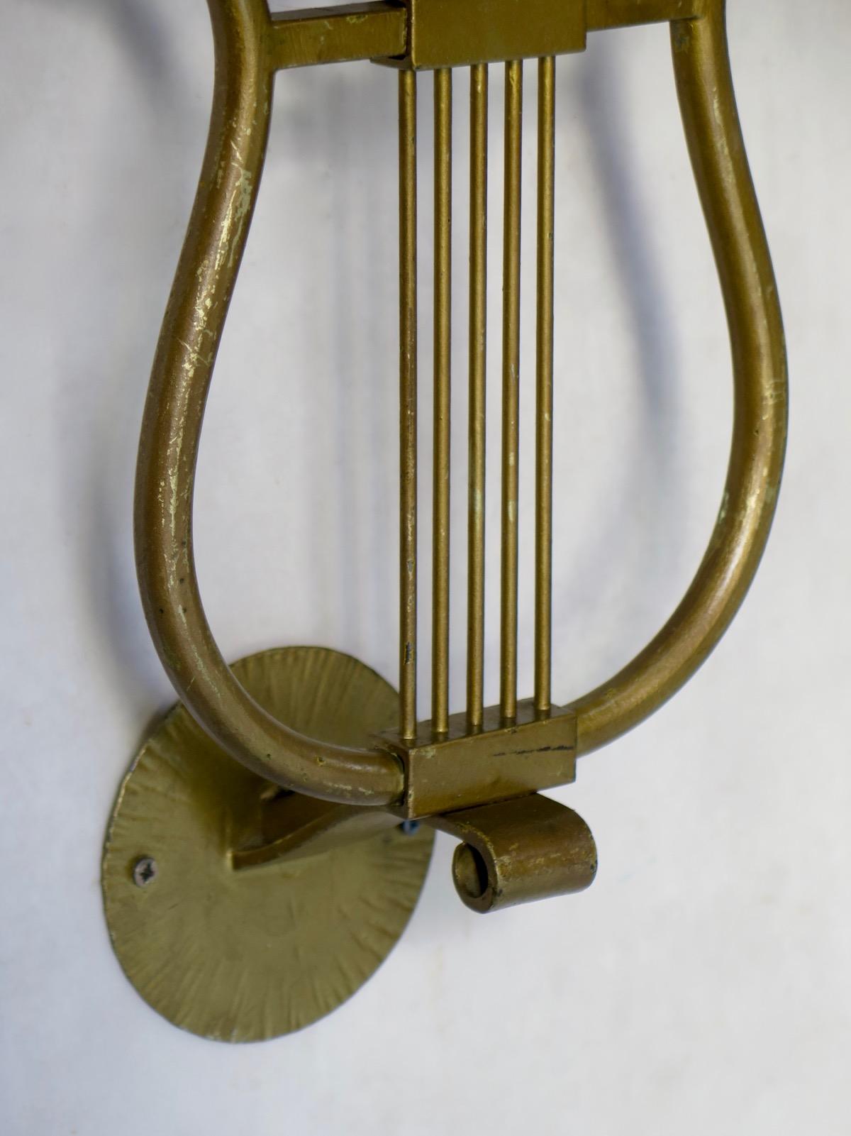 Iron Set of Four Lyre Shaped Sconces, France, 1950s For Sale