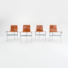 Ensemble de quatre chaises de salle à manger à dossier Gratz TG-10 en cuir avec cadre, fabriquées sur commande