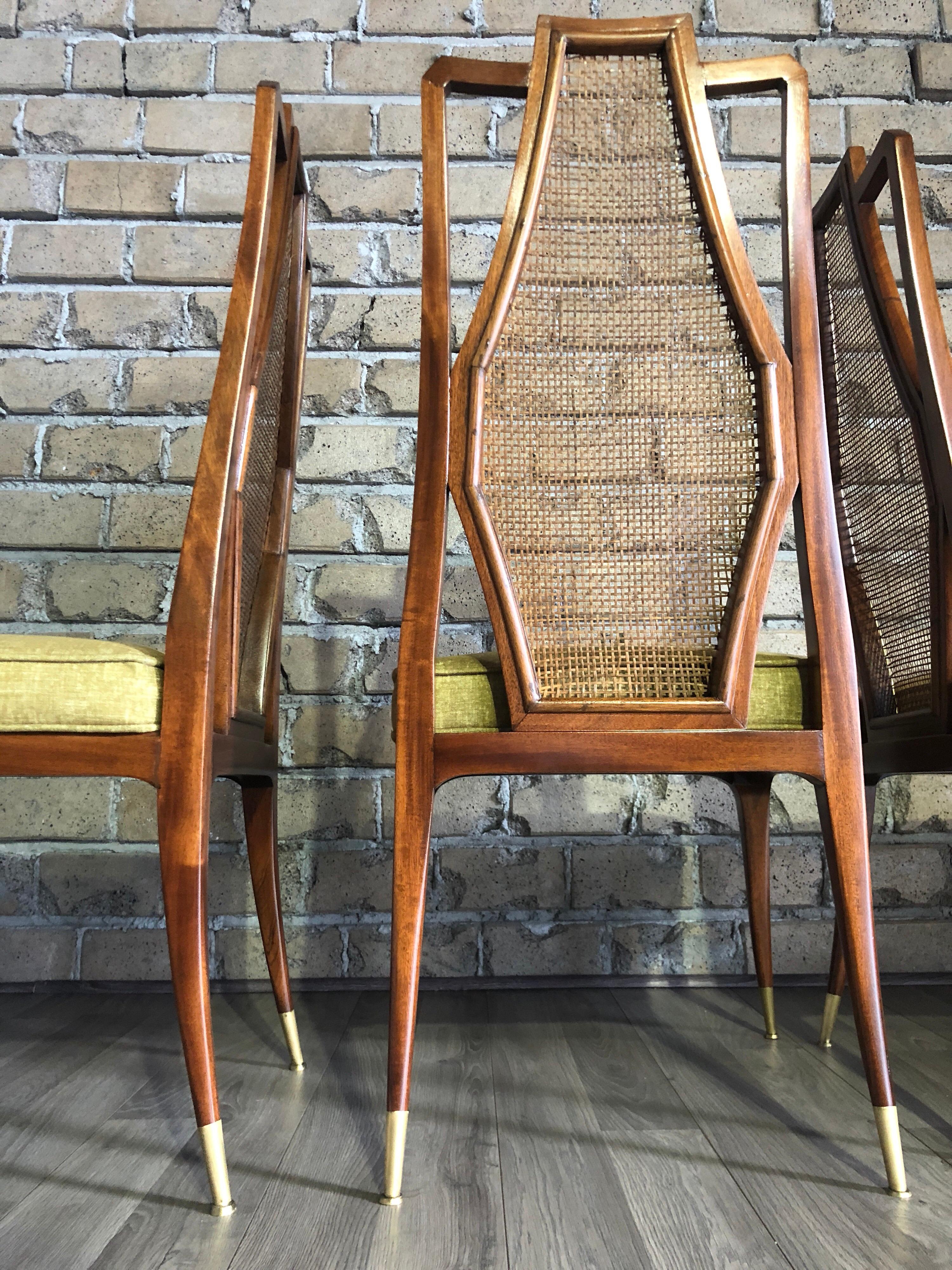 Mid-Century Modern Set of Four Mahogany and Cane Dining Chairs