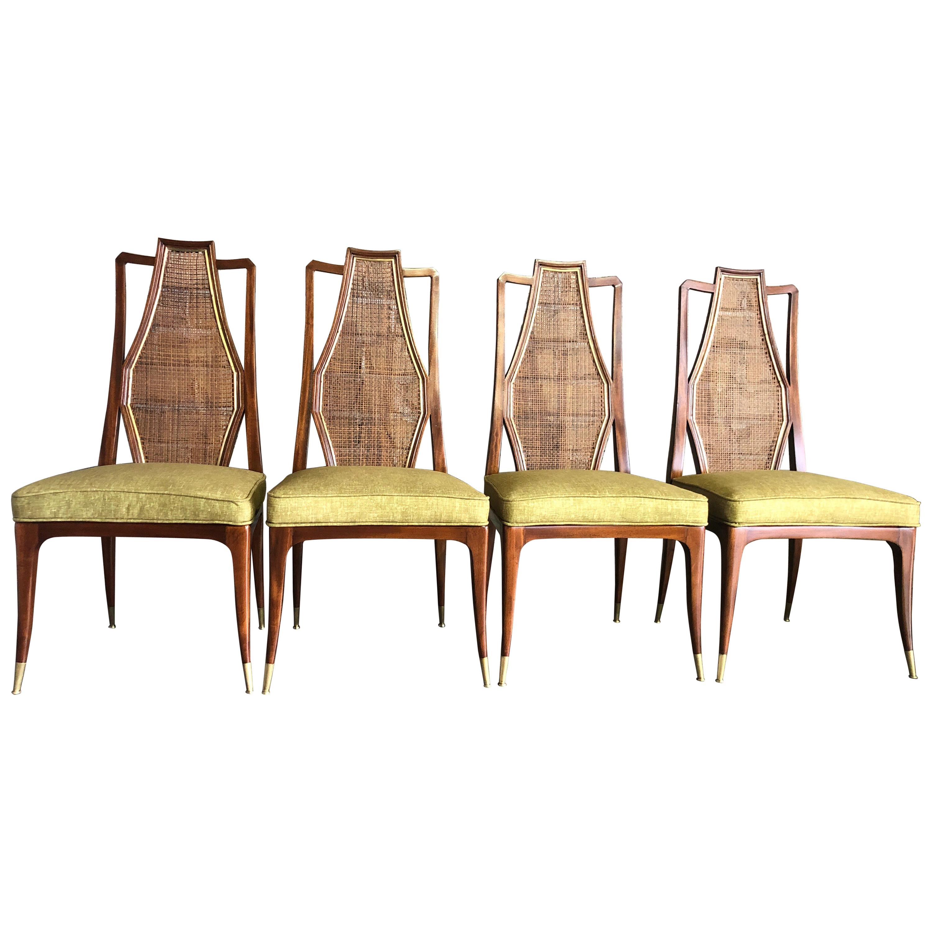 Set of Four Mahogany and Cane Dining Chairs