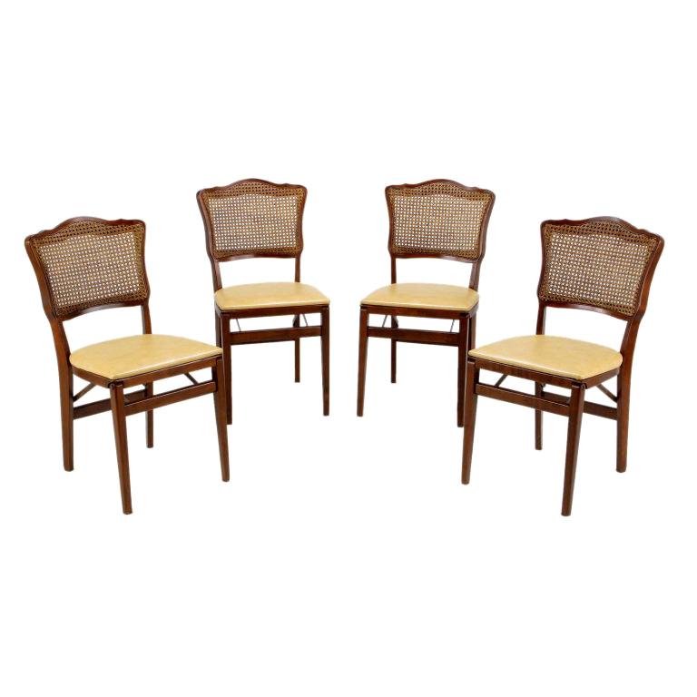 Set  Of Four Mahogany, Cane & Leather Regency Folding Chairs