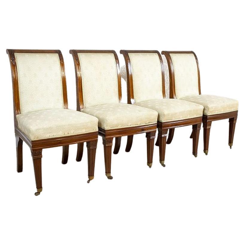 Set of Four Mahogany Chairs in White Upholstery, circa 1880