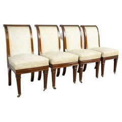 Antique Set of Four Mahogany Chairs in White Upholstery, circa 1880