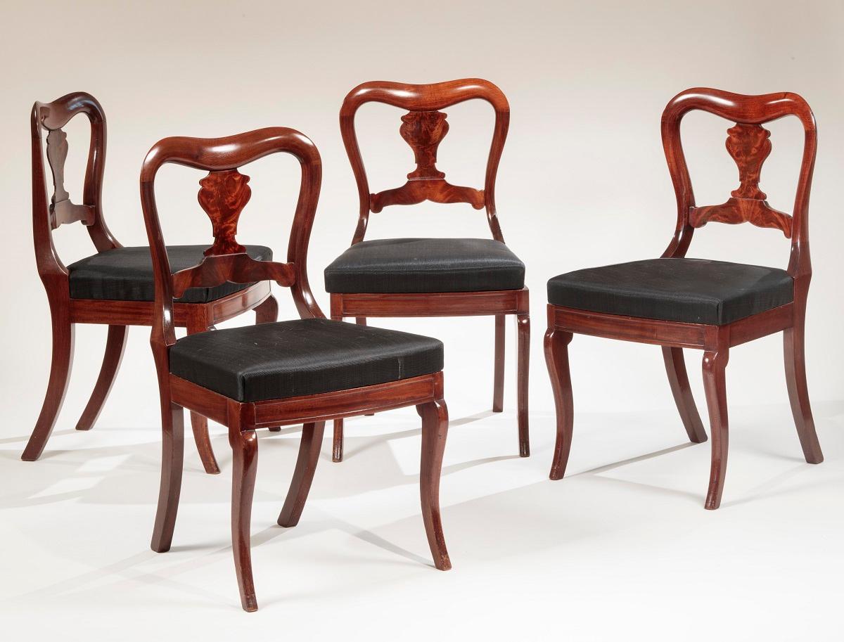 Restauration Set of Four Mahogany Dining Chairs For Sale