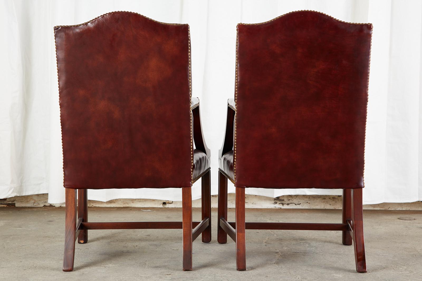Set of Four Mahogany Gainsborough Leather Library Armchairs 13