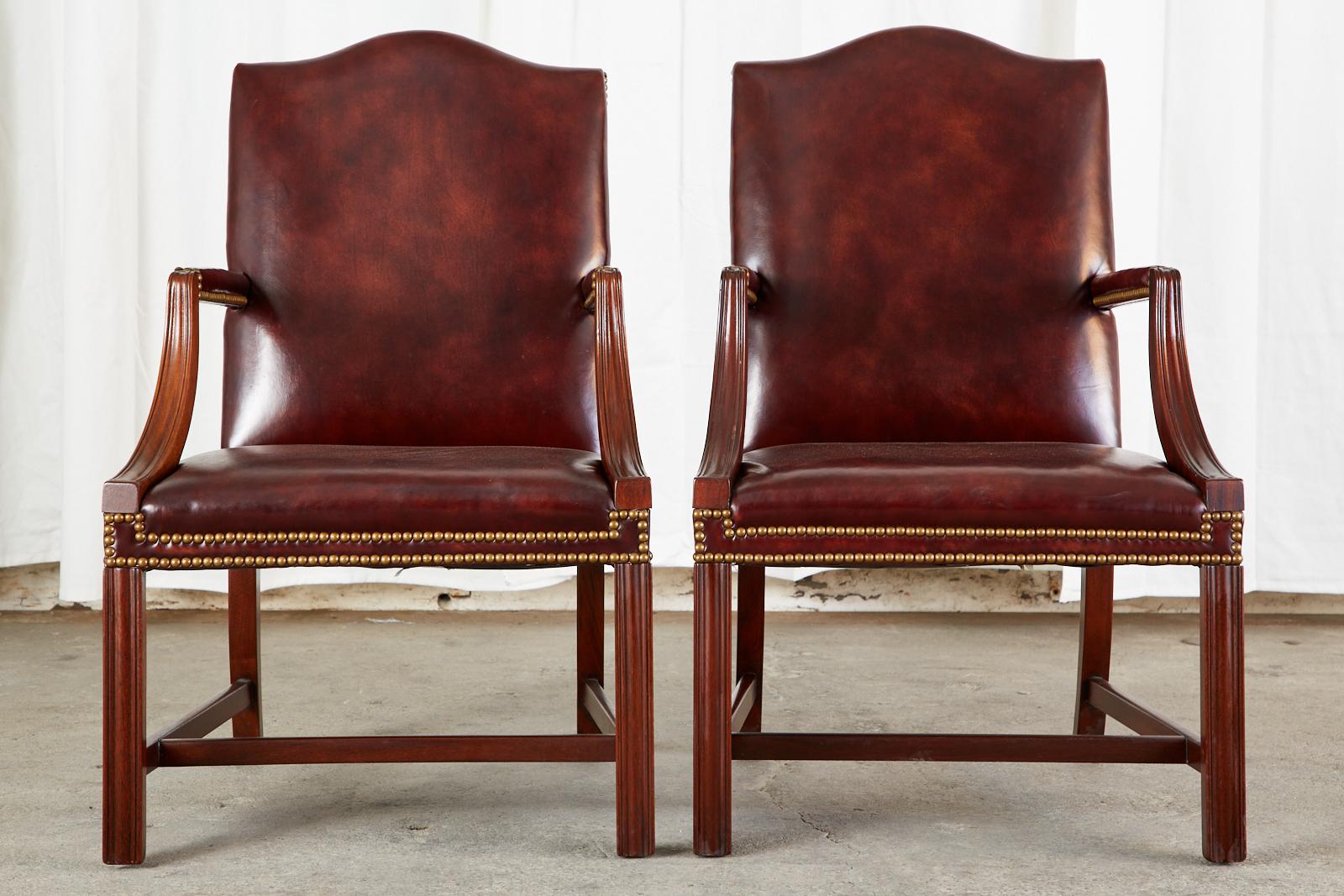 Set of Four Mahogany Gainsborough Leather Library Armchairs In Good Condition In Rio Vista, CA