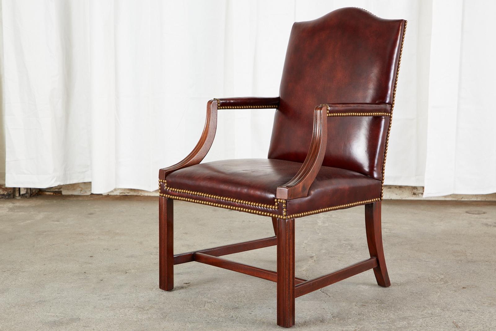 Set of Four Mahogany Gainsborough Leather Library Armchairs 1