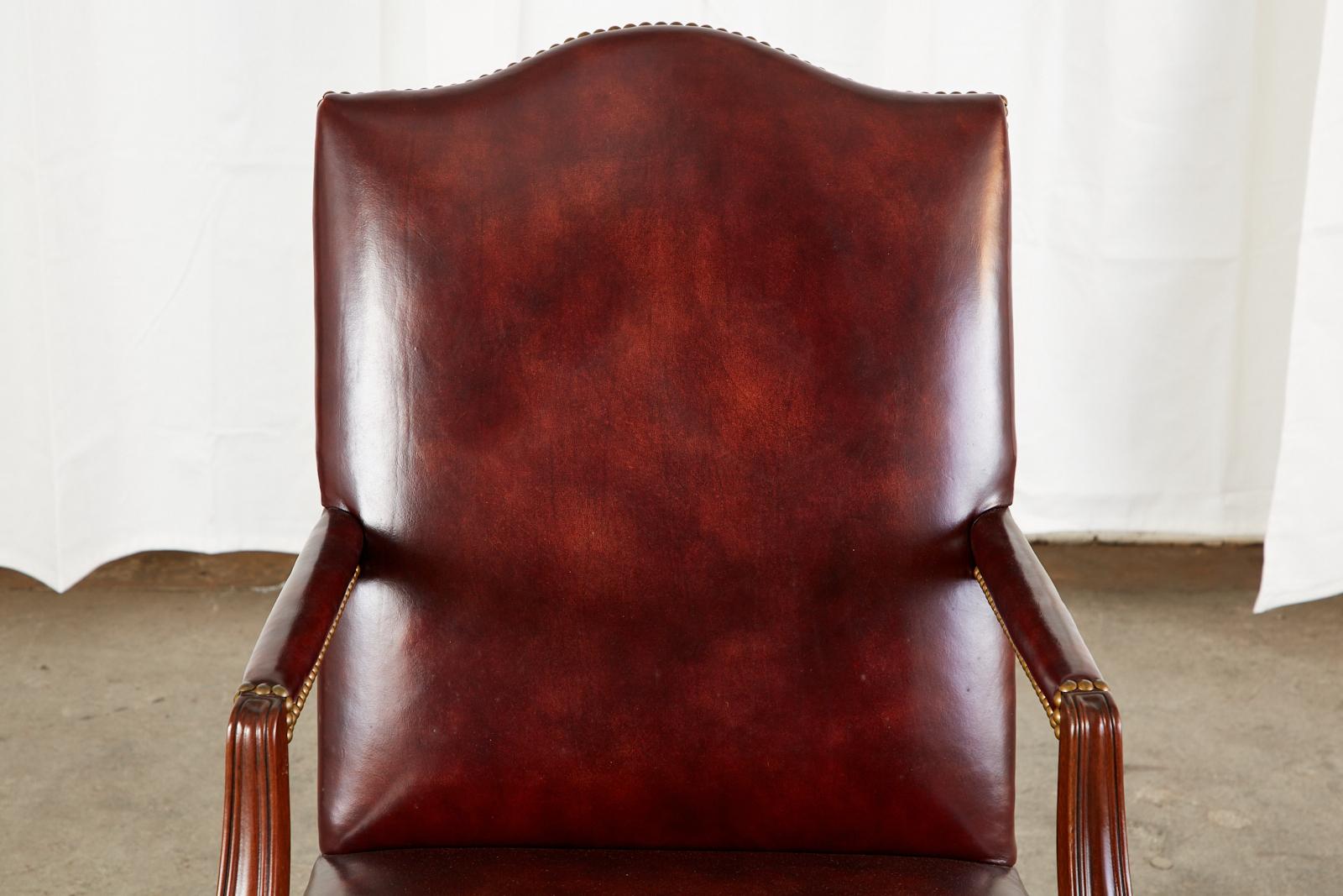 Set of Four Mahogany Gainsborough Leather Library Armchairs 2