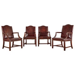Set of Four Mahogany Gainsborough Leather Library Armchairs