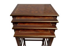 Set of Four Mahogany Nesting Tables with Brass Inlay and Trim, Mid-20th Century