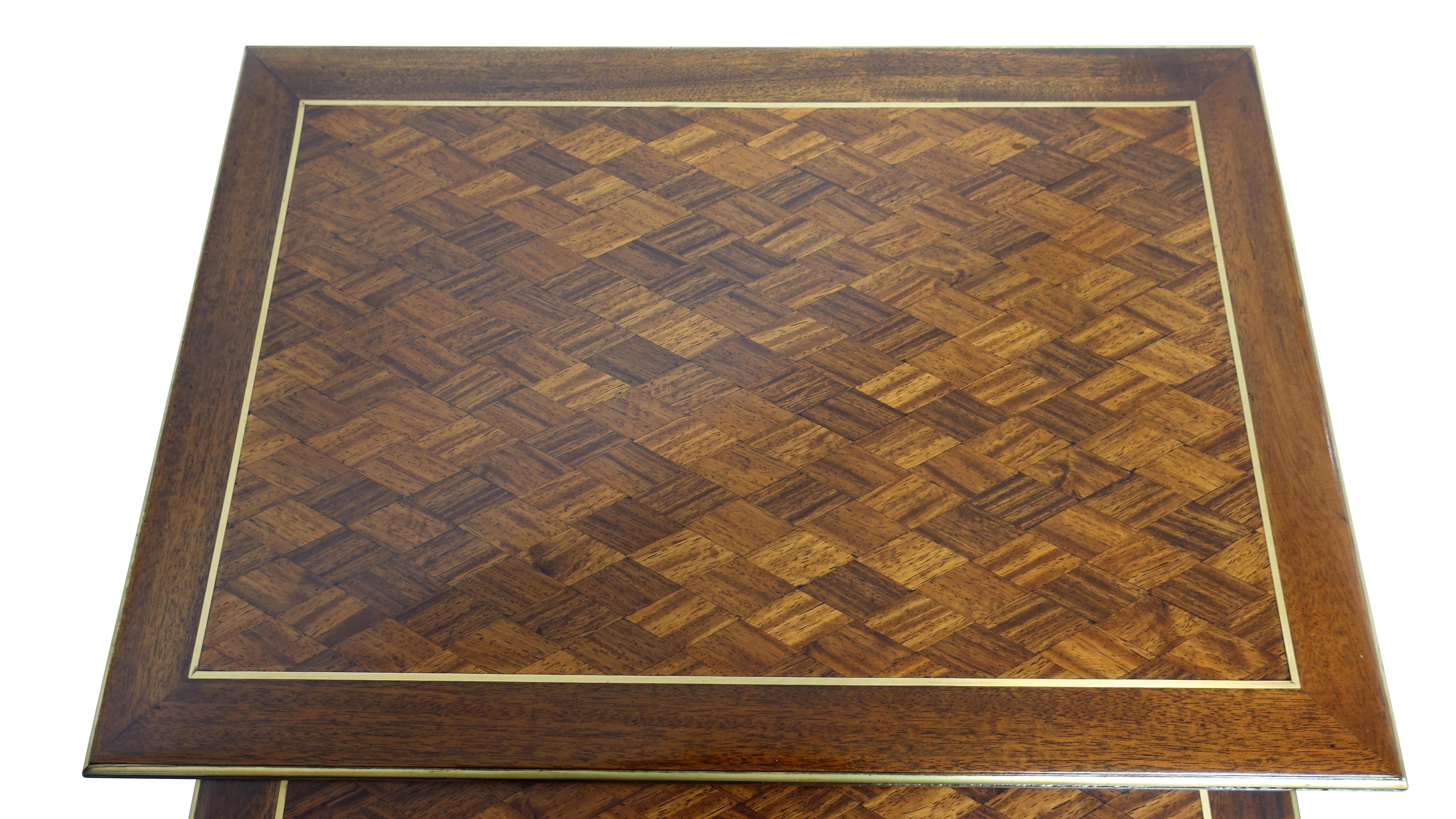 Set of Four Mahogany Nesting Tables with Brass Inlay and Trim, Mid-20th Century For Sale 3