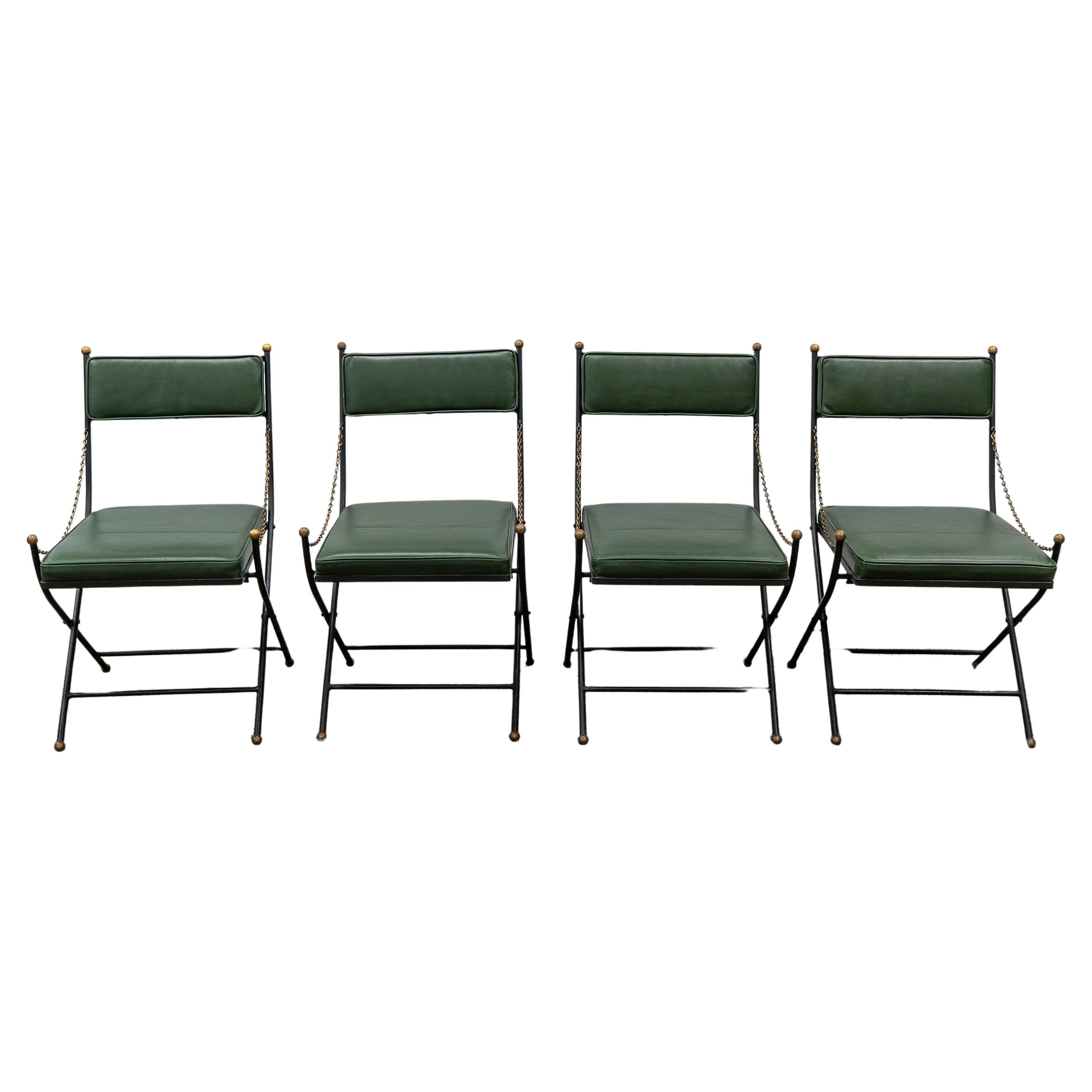 Set of Four Maison Jansen Campaign Folding Chairs For Sale