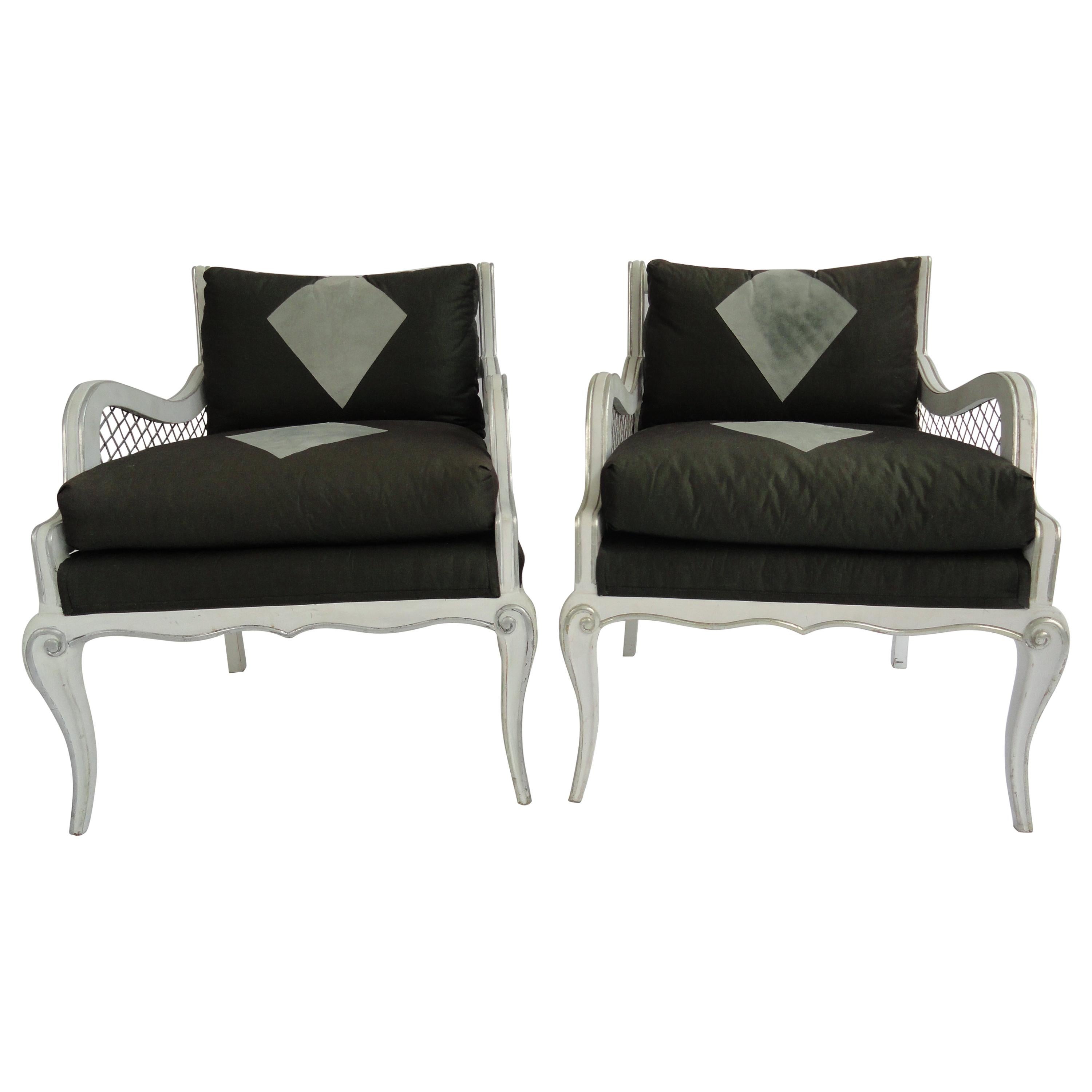 Set of Four Maison Jansen Harlequin Armchairs For Sale