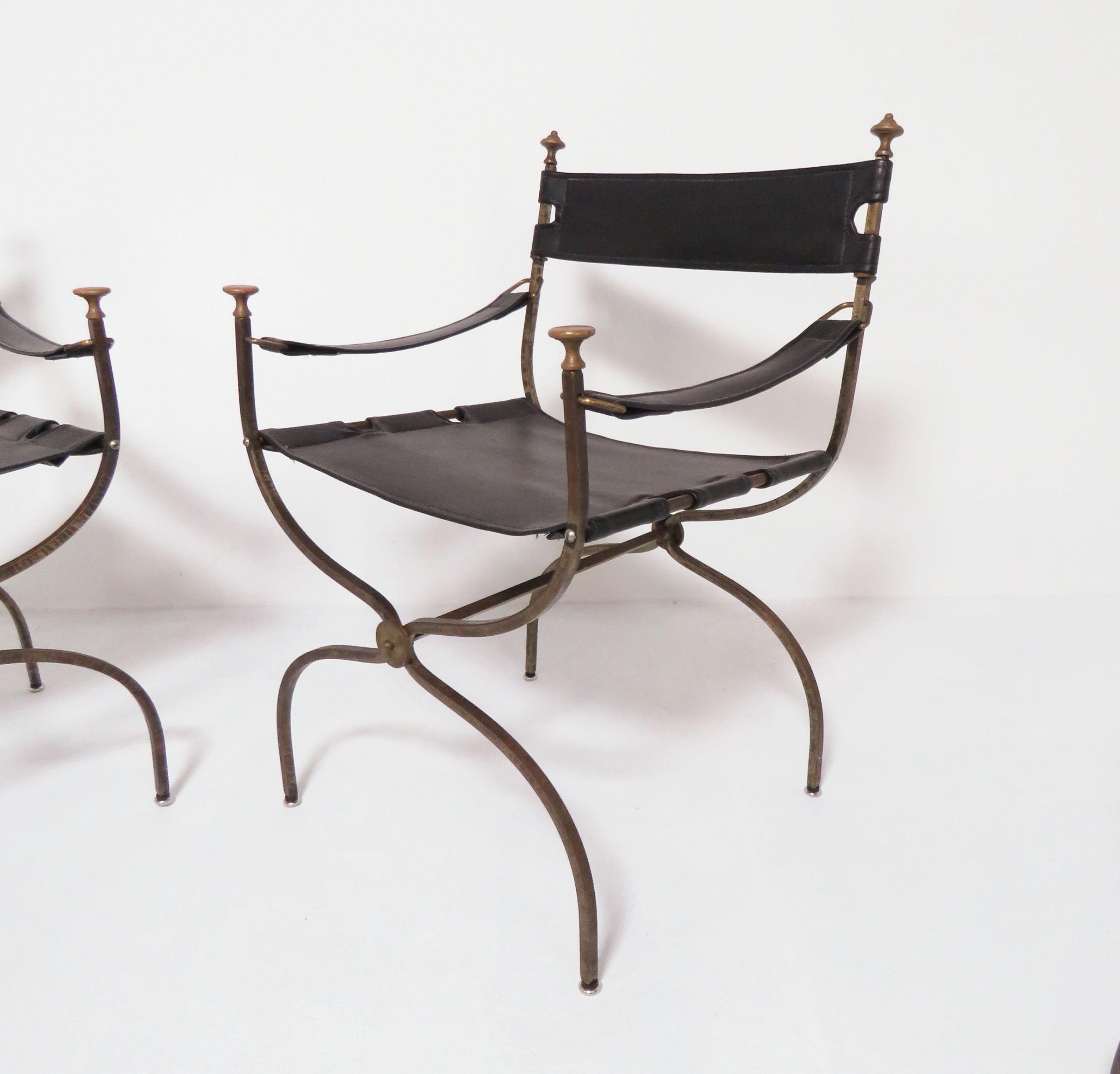 Italian Set of Four Maison Jansen Style Campaign Chairs, circa 1960s