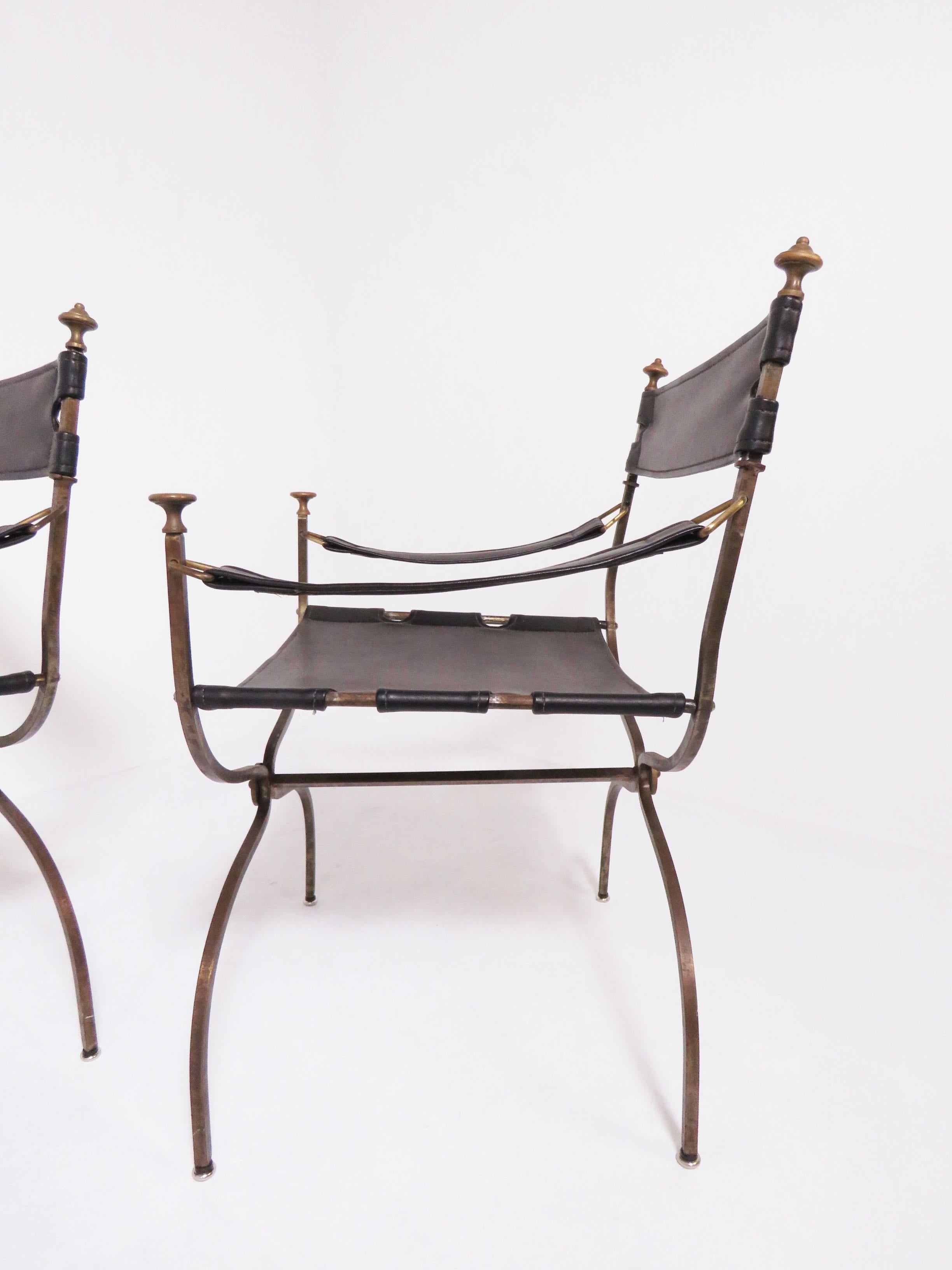 Mid-20th Century Set of Four Maison Jansen Style Campaign Chairs, circa 1960s