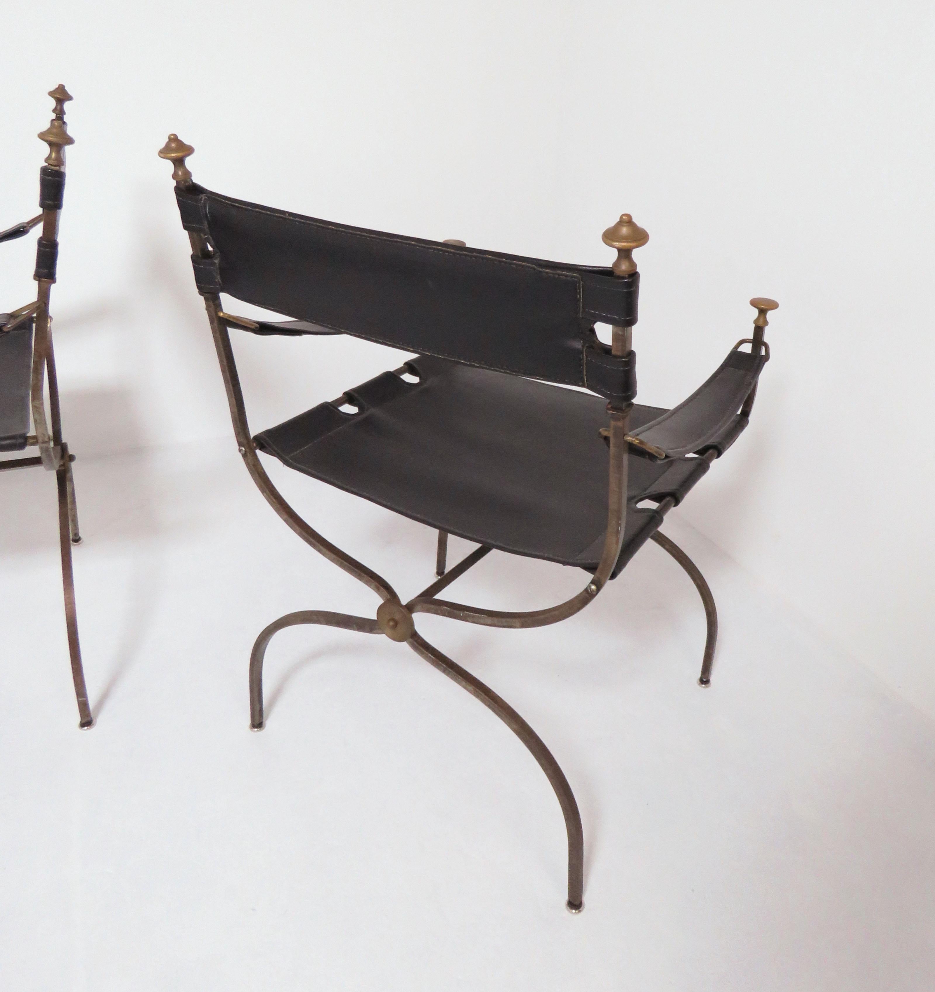 Set of Four Maison Jansen Style Campaign Chairs, circa 1960s 1