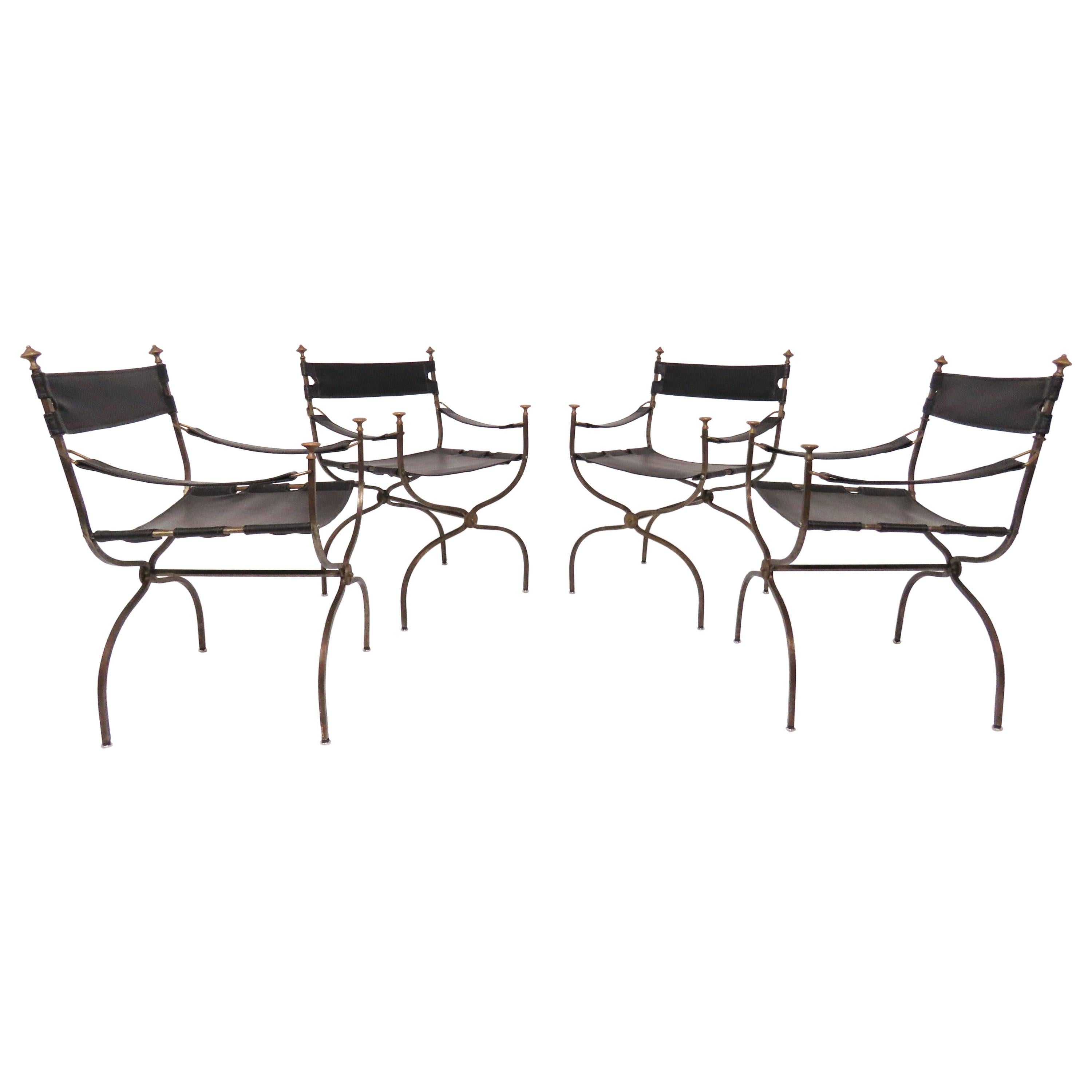 Set of Four Maison Jansen Style Campaign Chairs, circa 1960s