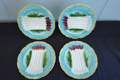 Set of Four Majolica Asparagus Plates Attributed to Orchies