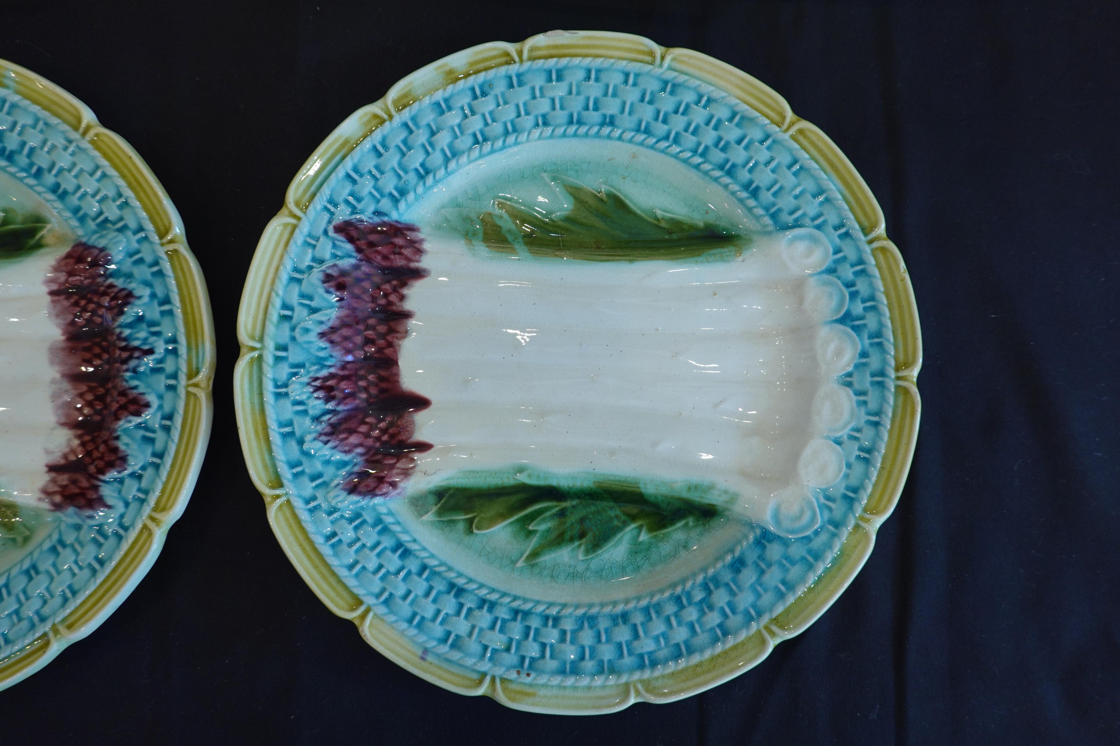 French Set of Four Majolica Asparagus Plates Attributed to Orchies For Sale