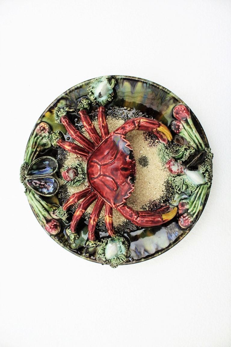 Portuguese Majolica Trompe L'oeil Seafood Plates Wall Composition, Portugal, 1950s