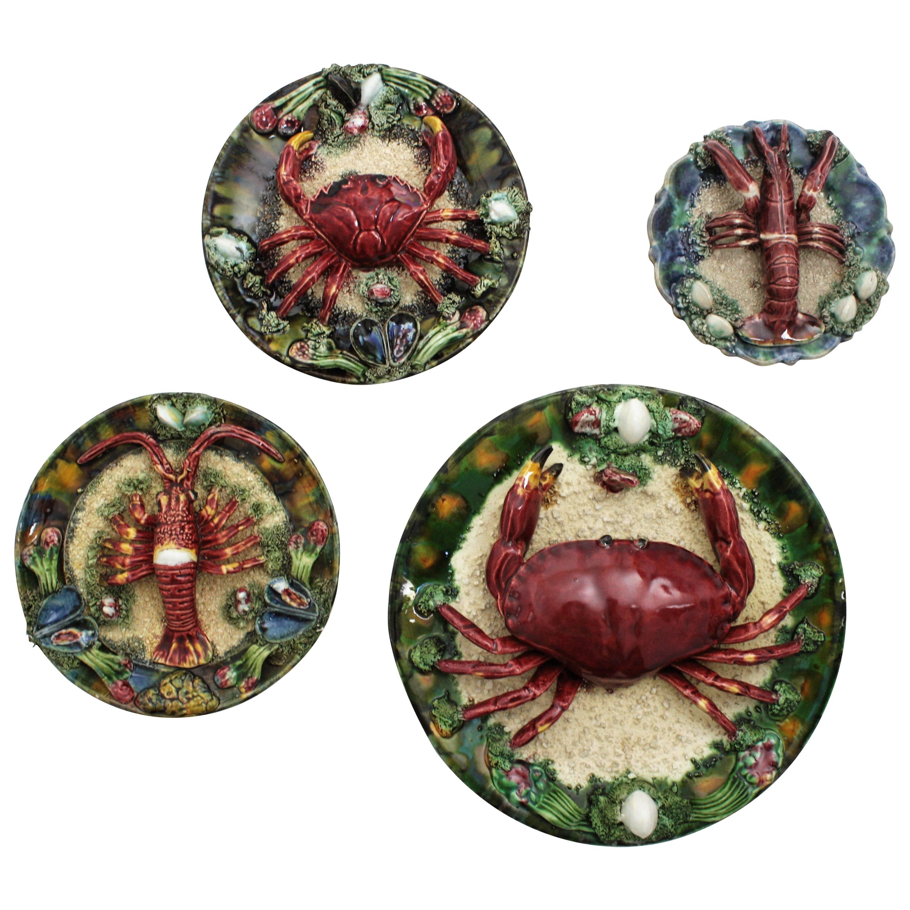 20th Century Majolica Trompe L'oeil Seafood Plates Wall Composition, Portugal, 1950s