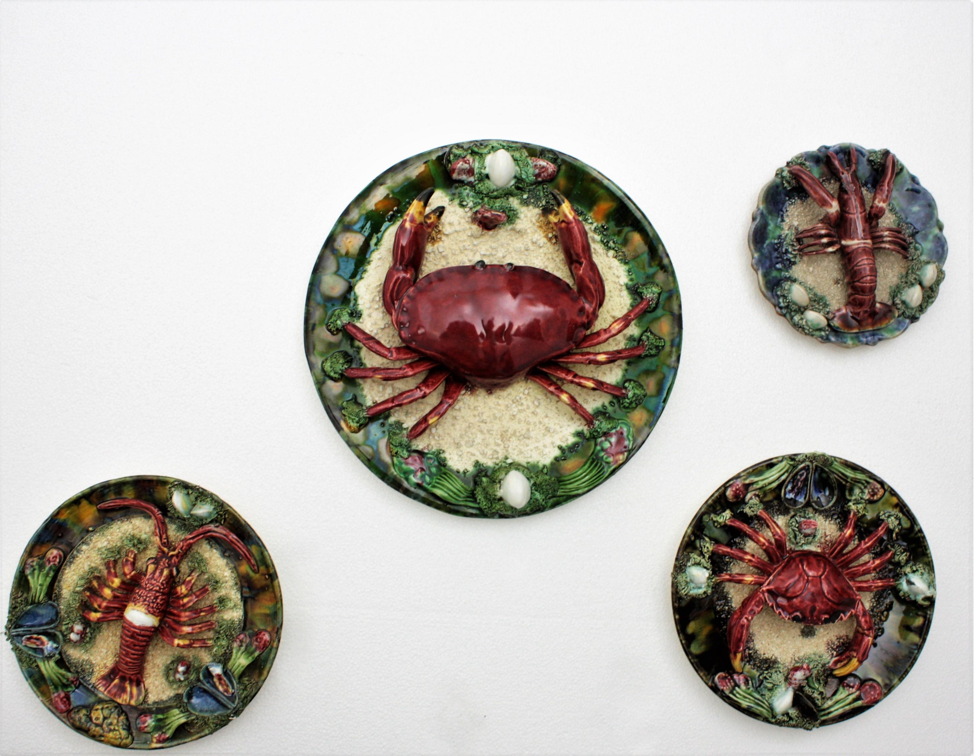 Ceramic Majolica Trompe L'oeil Seafood Plates Wall Composition, Portugal, 1950s