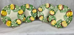 Majolica Plates with Apples and Green Leaves, Hand Decorated-Set of Four