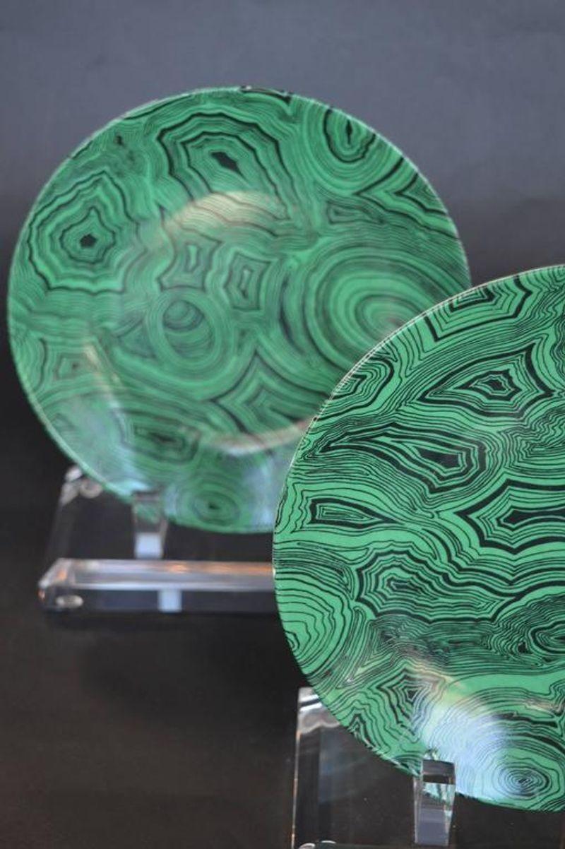 Italian Set of Four Malachite Fornasetti Plates For Sale