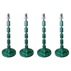 Set of Four Malachite Table Lamps with Nickel Details, Italy, 1970's.