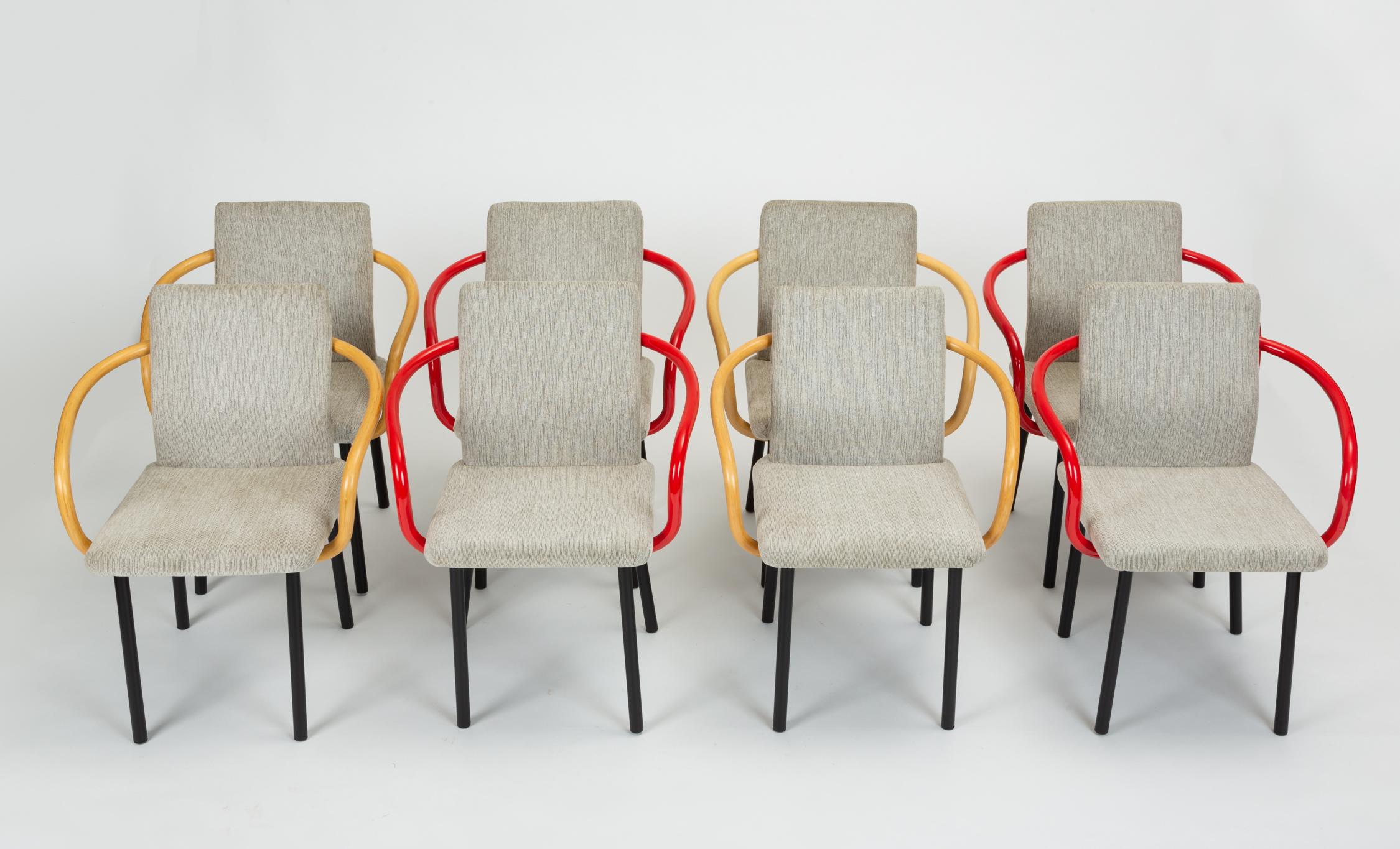 Set of Four Ettore Sottsass for Knoll Mandarin Chairs with Red Arms 6