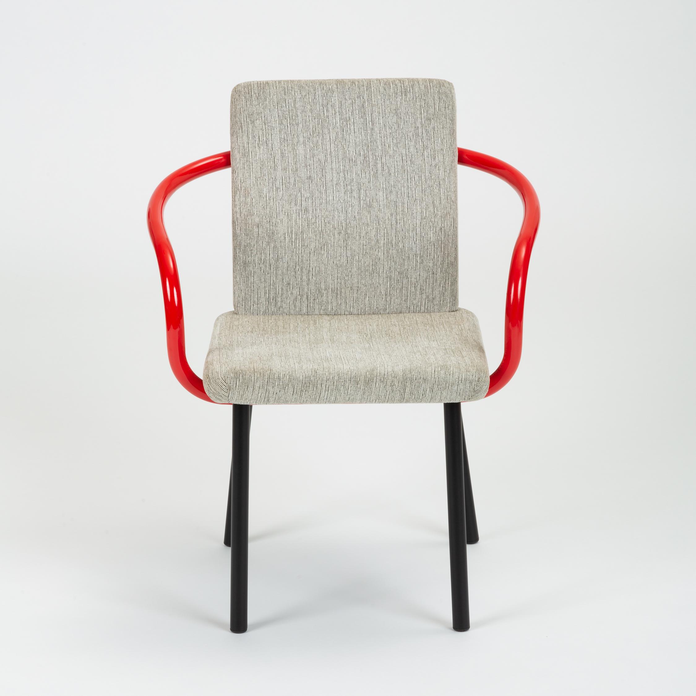 Mid-Century Modern Set of Four Ettore Sottsass for Knoll Mandarin Chairs with Red Arms