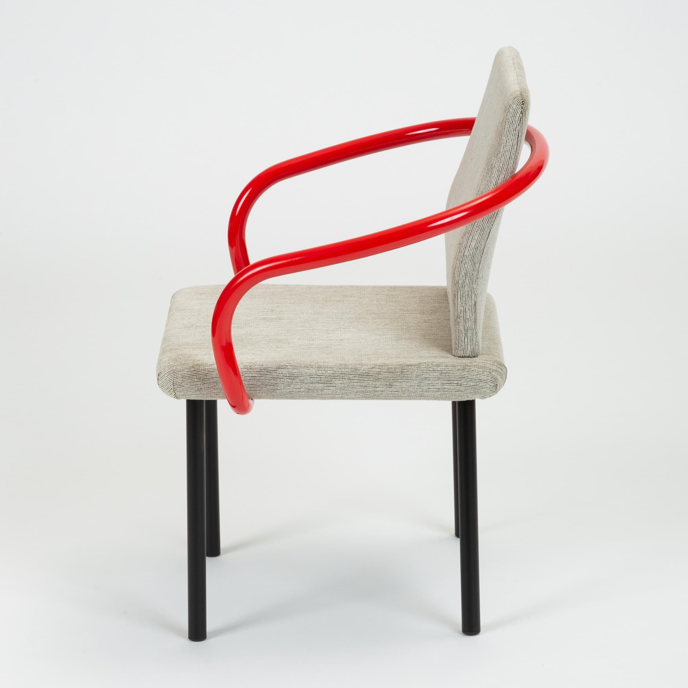 Enameled Set of Four Ettore Sottsass for Knoll Mandarin Chairs with Red Arms