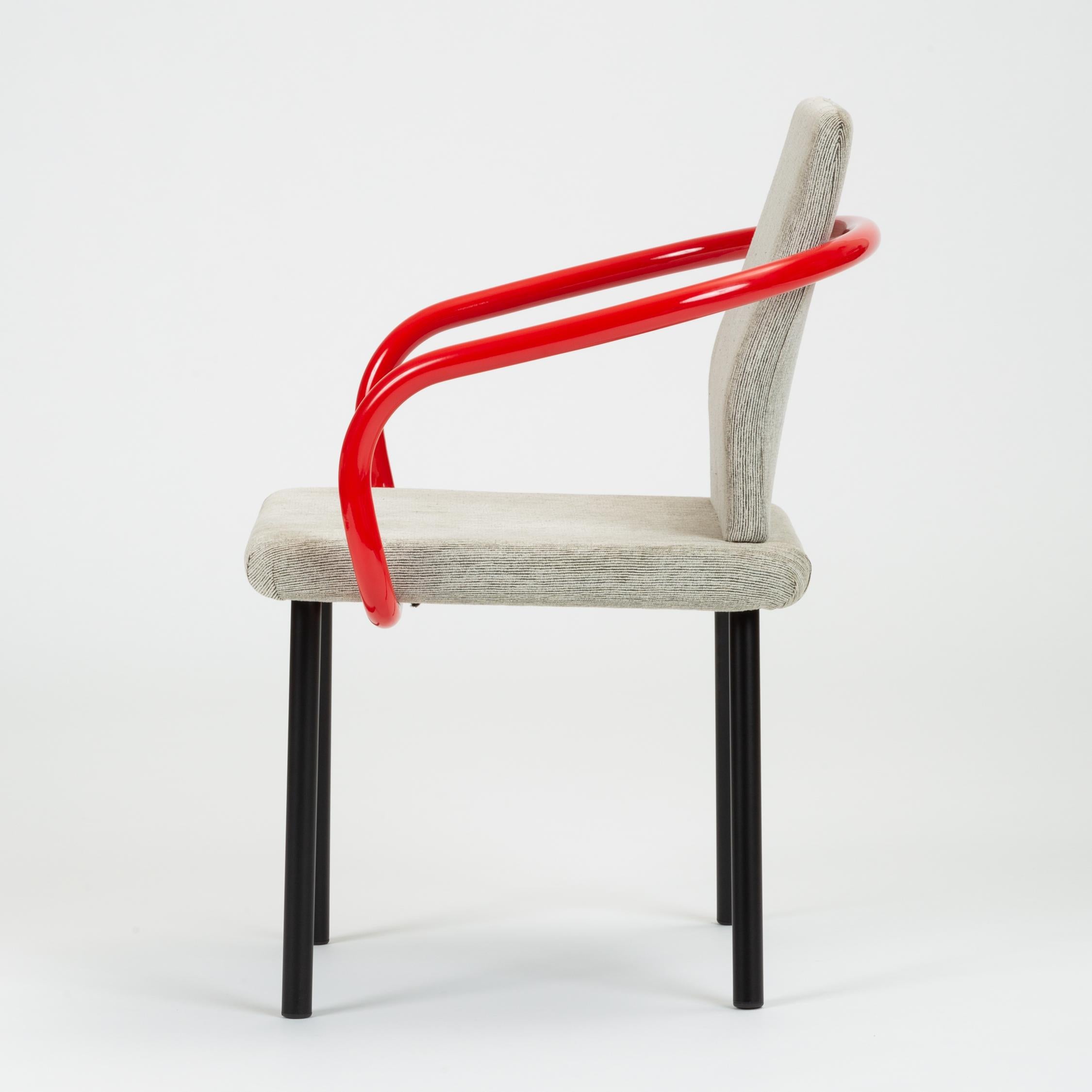 Set of Four Ettore Sottsass for Knoll Mandarin Chairs with Red Arms In Excellent Condition In Los Angeles, CA