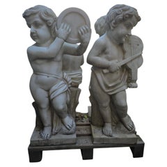 Set of Four Marble Cherubs Playing Musical Instruments, Italy, 1950s