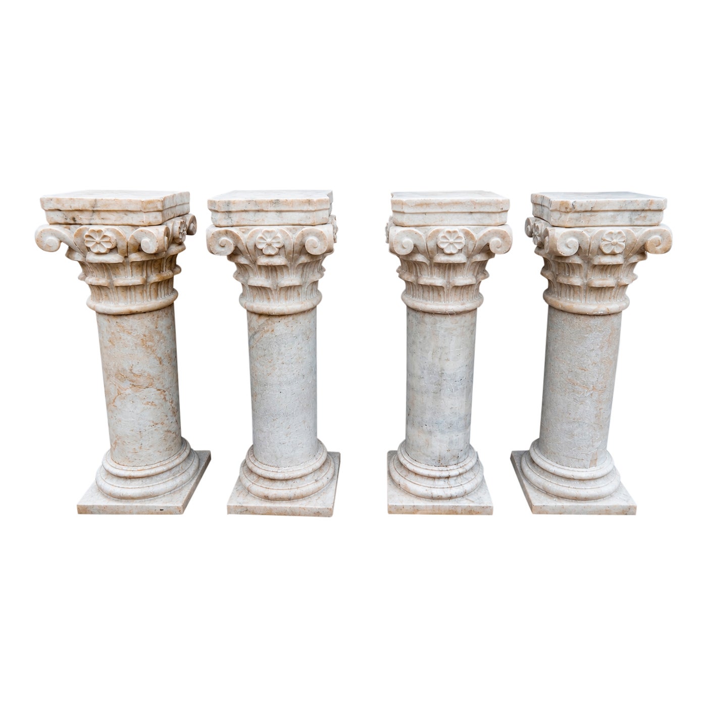 Set of Four Marble Columns with Ornate Capitals