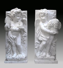 Set of Four Marble Plates with Cherubs, "The Four Seasons"