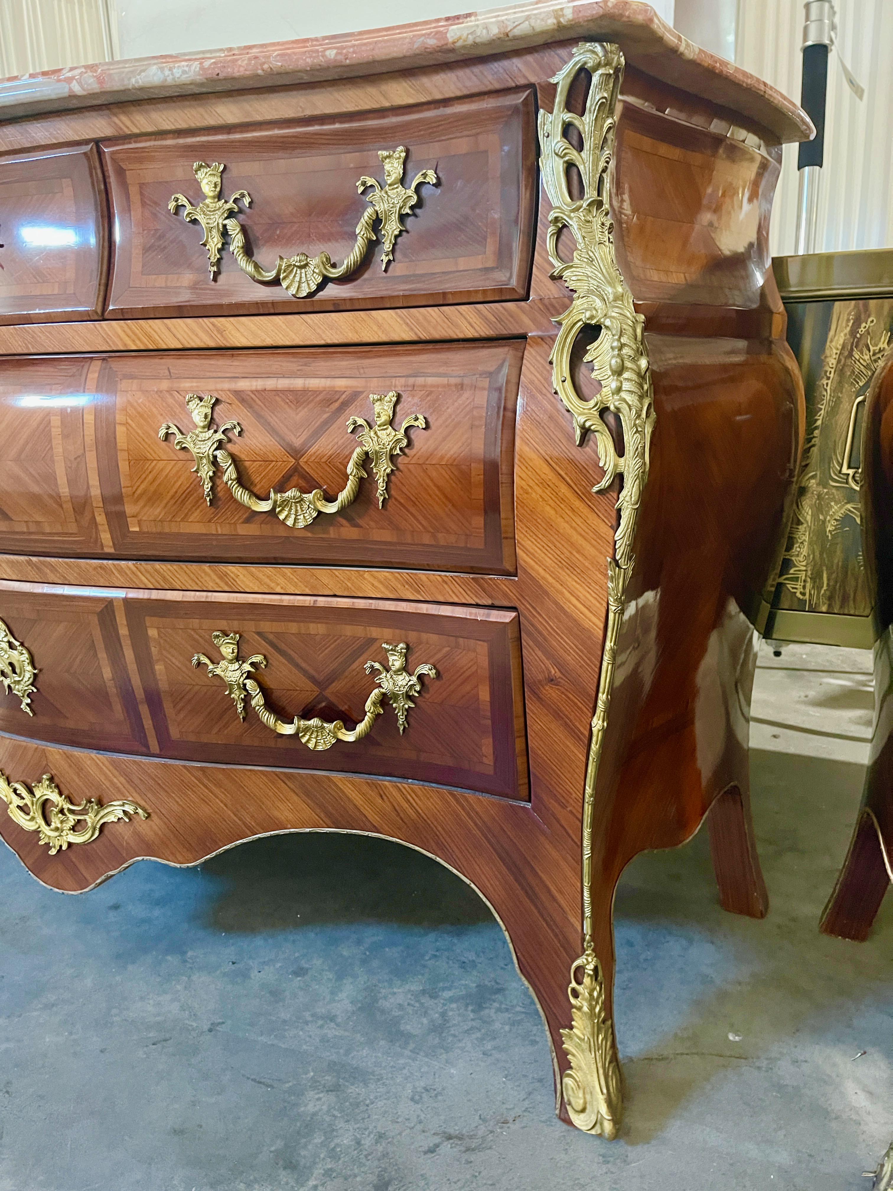Set of Four Marble Top Italian Bombe Commodes  For Sale 11