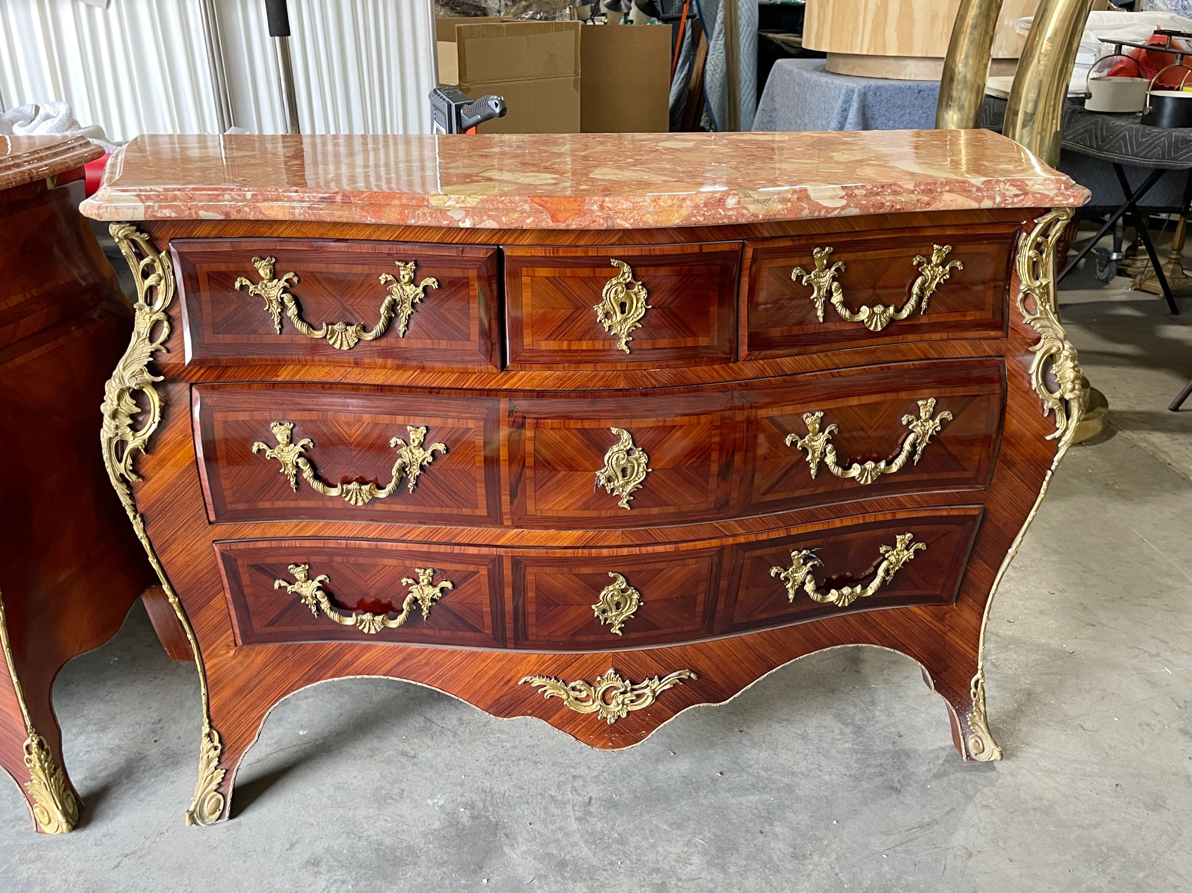 Louis XV Set of Four Marble Top Italian Bombe Commodes  For Sale