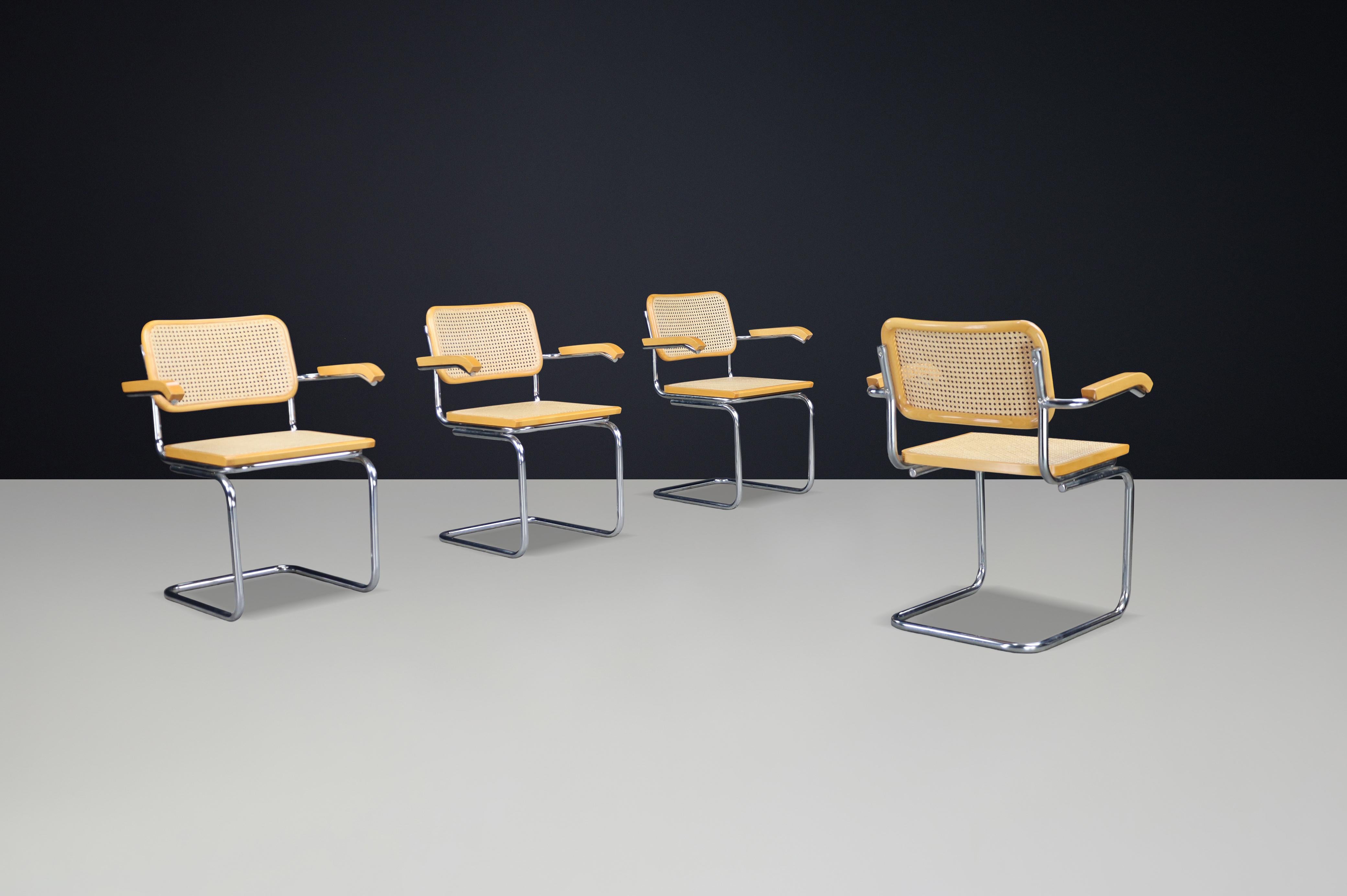 Bauhaus Set of Four Marcel Breuer B32 Cesca Arm Chairs, Italy, 1970s For Sale