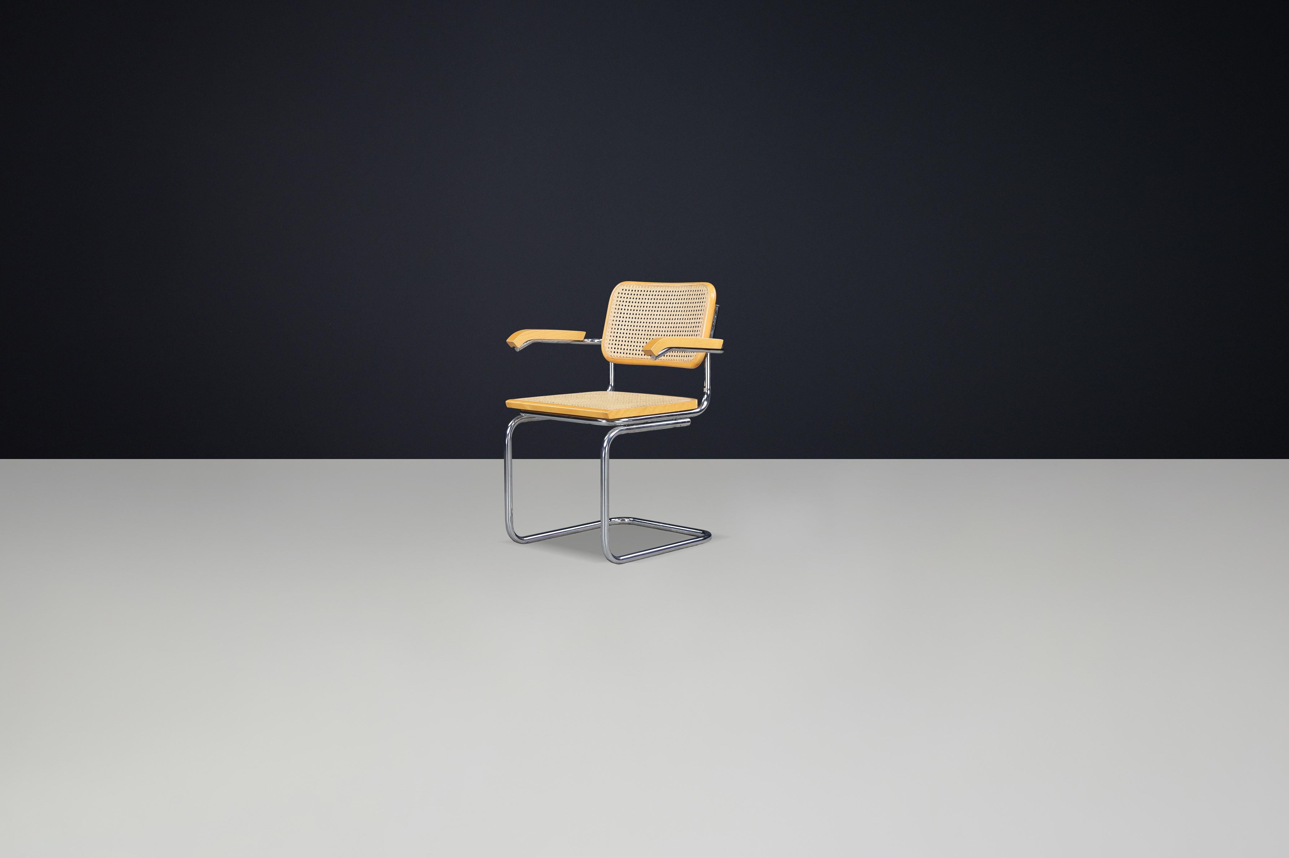 Metal Set of Four Marcel Breuer B32 Cesca Arm Chairs, Italy, 1970s For Sale