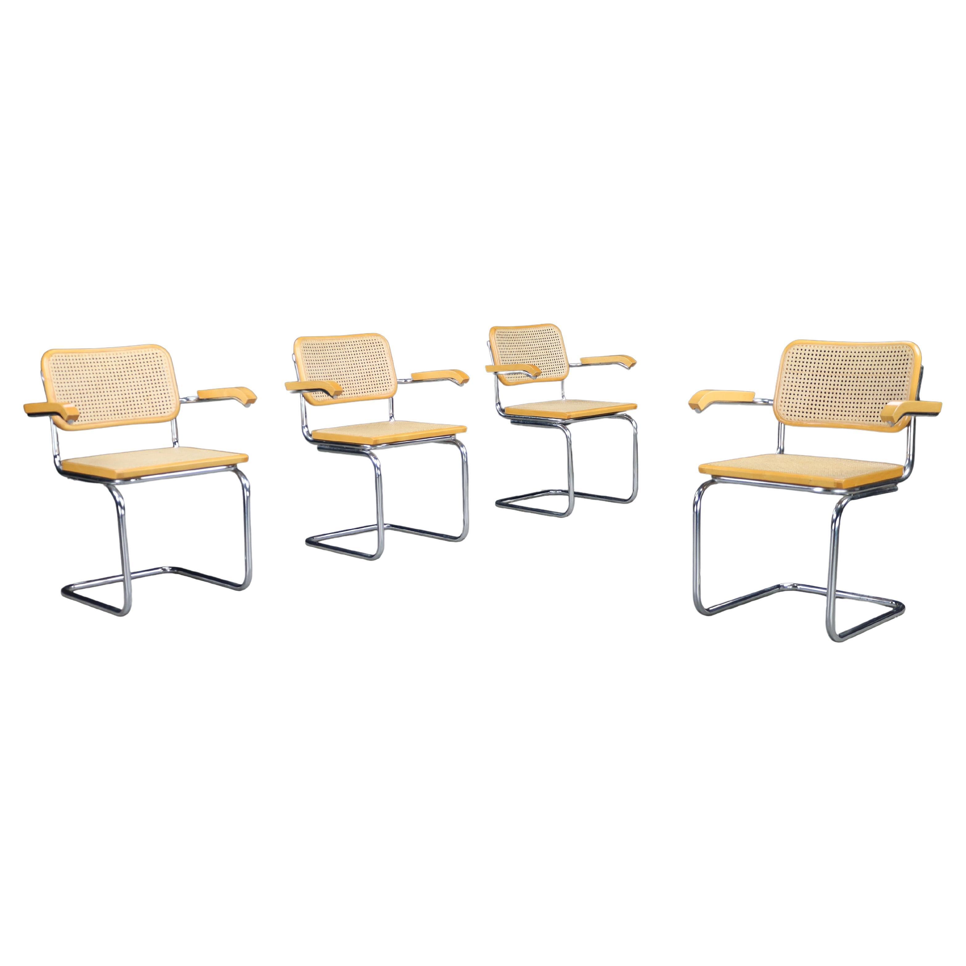 Set of Four Marcel Breuer B32 Cesca Arm Chairs, Italy, 1970s For Sale