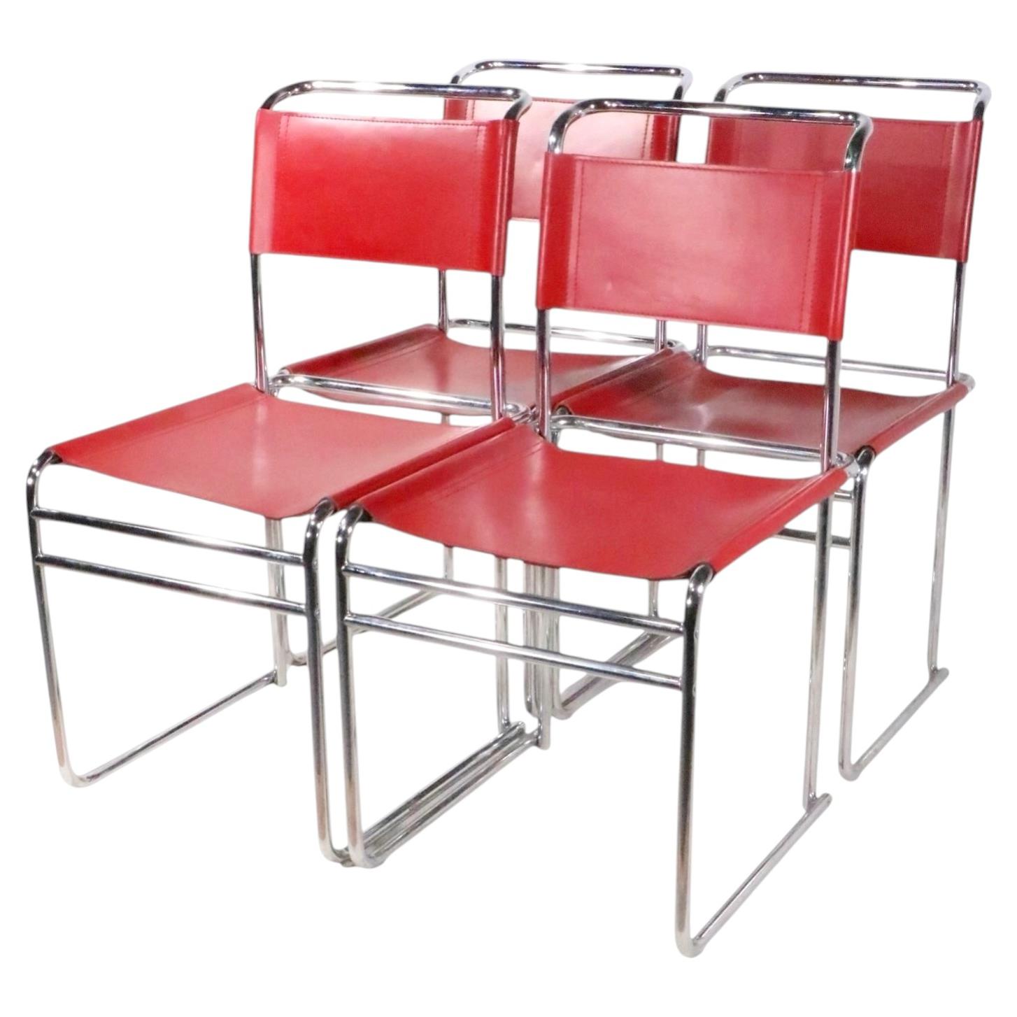 Set of Four Marcel Breuer Bauhaus Style B5 B40 Chrome and Leather Chairs c 1970s