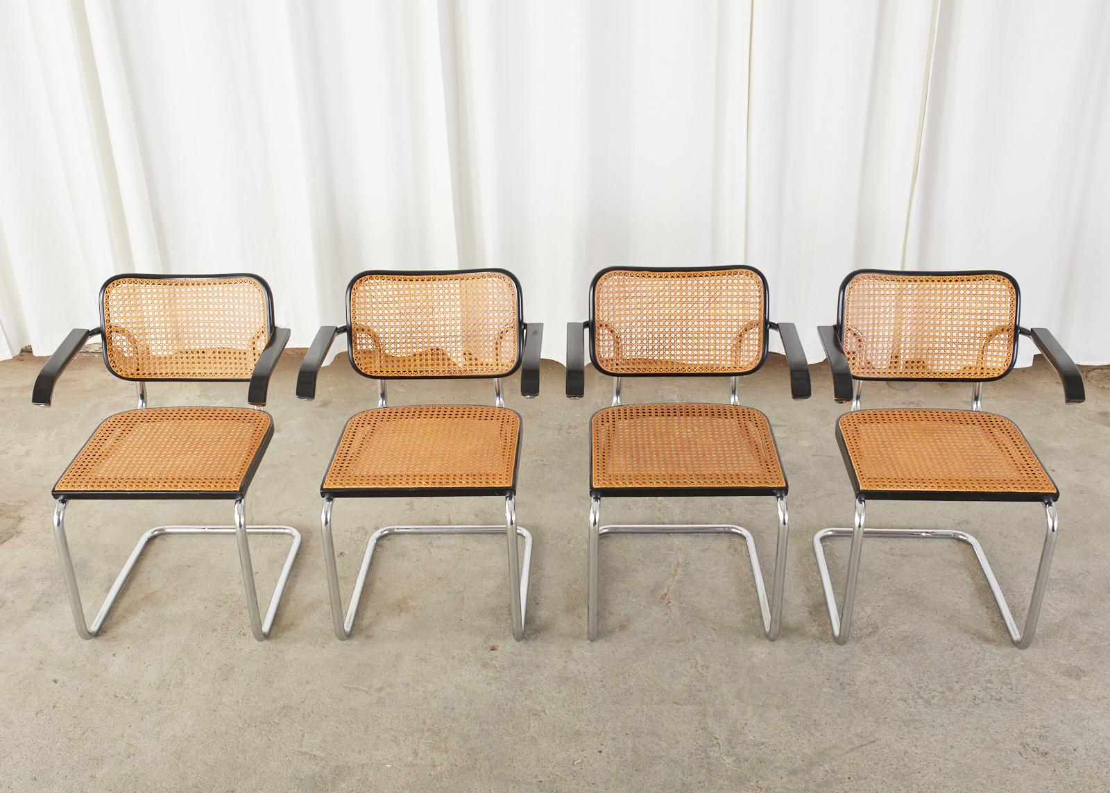 Italian Set of Four Marcel Breuer Cesca B32 Cane Armchairs